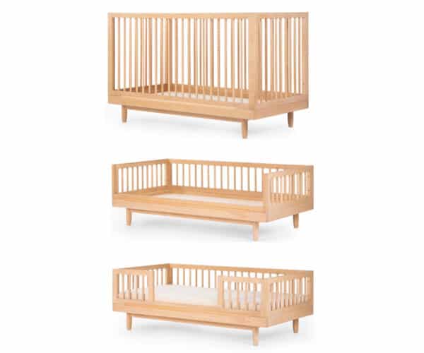 pure oak wood evolutive crib + evolutive extension + security kit