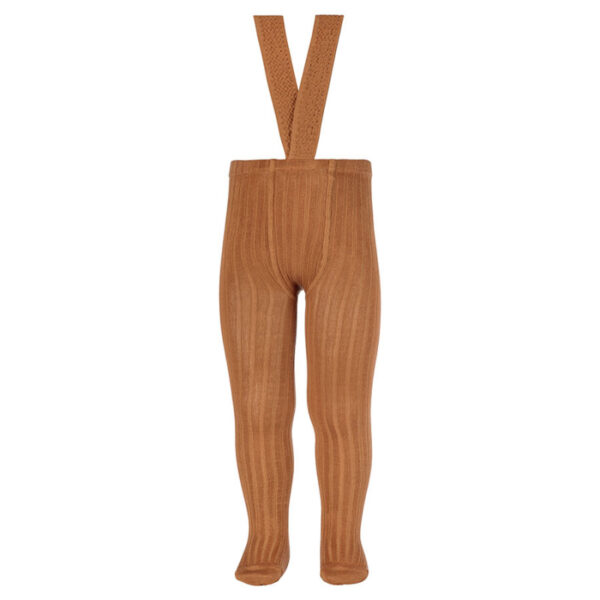 rib tights with elastic suspenders cinnamon