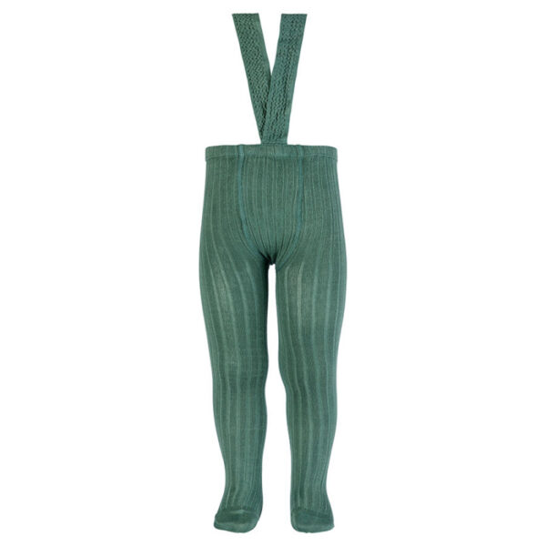 rib tights with elastic suspenders lichen green