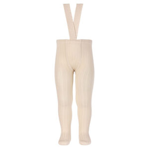 rib tights with elastic suspenders linen