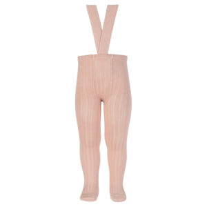 rib tights with elastic suspenders old rose