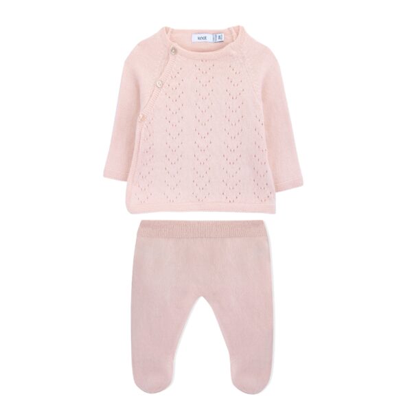 sweater newborn tricot ajours bisque pink