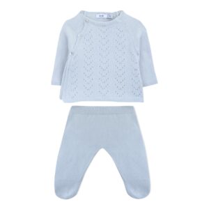 sweater newborn tricot ajours illusion blue set
