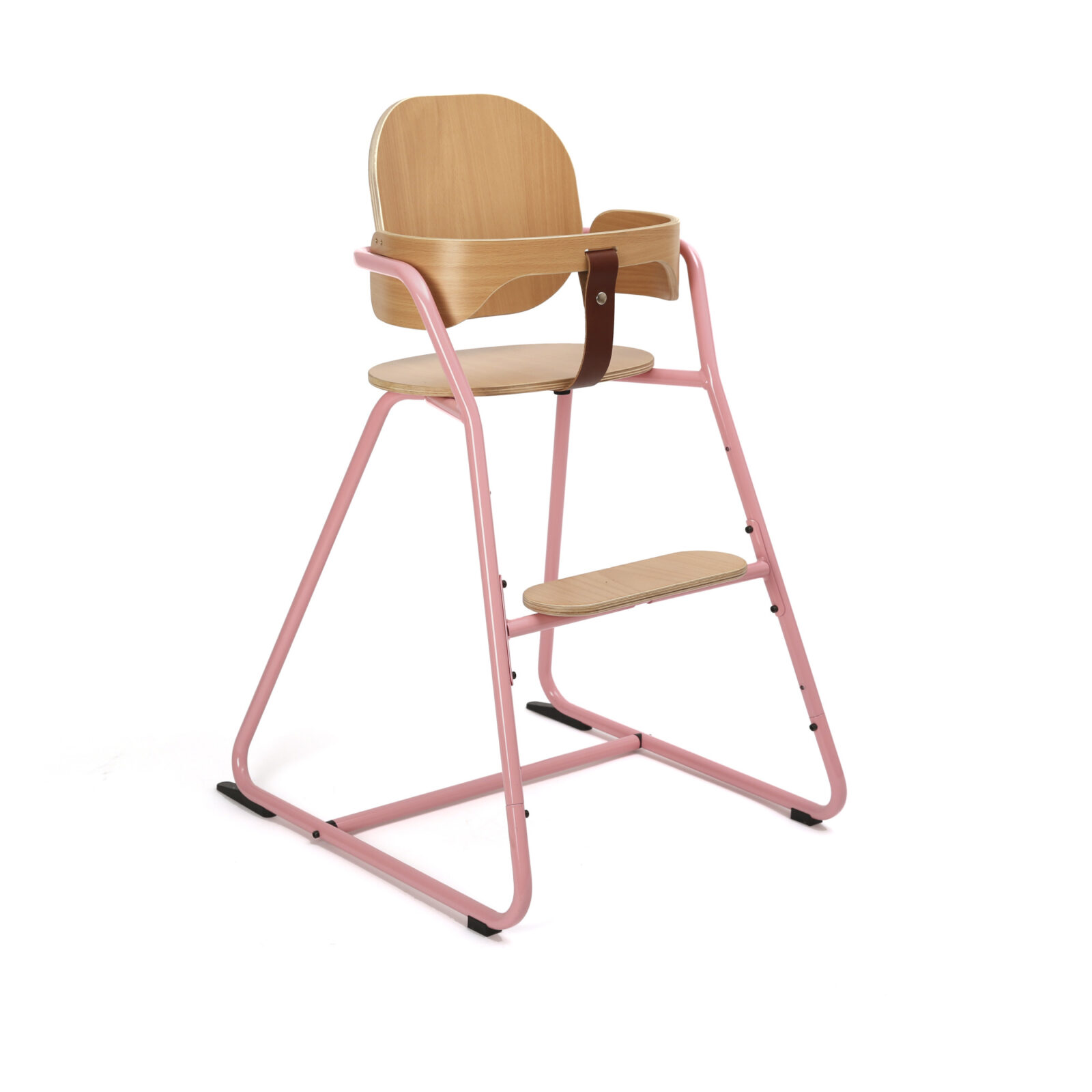 Tibu High Chair Pink+Metal and Wood Structure Leather Seat