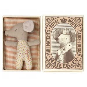 maileg sleepy wakey baby mouse in matchbox rose