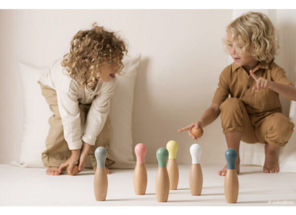 wooden bowling set look