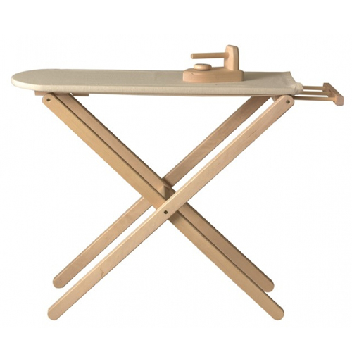 wooden ironing board and iron
