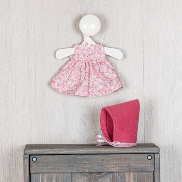 baby doll dress pink flower with fuchsia hood 20cm