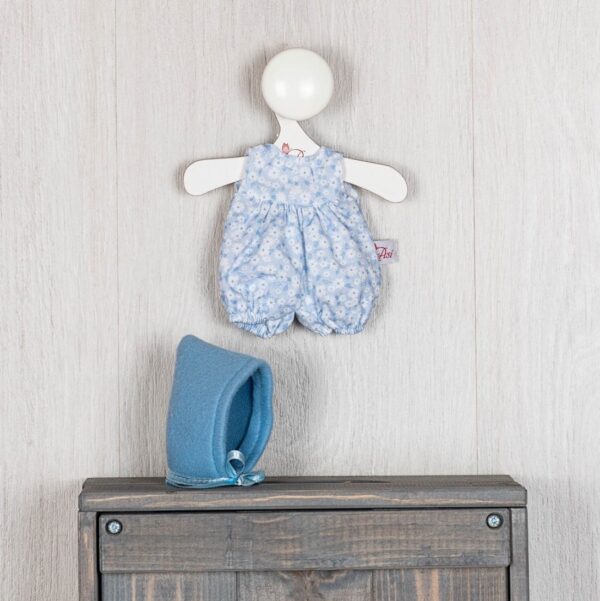 baby doll dress romper blue flowers with blue hood