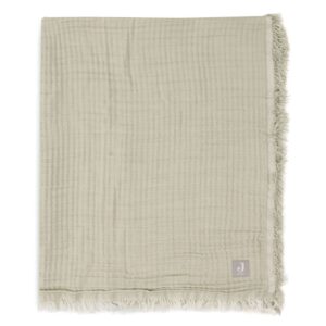 blanket cradle fringe olive green and ivory