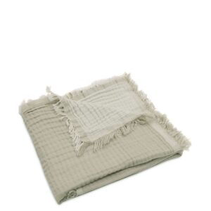 blanket cradle fringe olive green and ivory