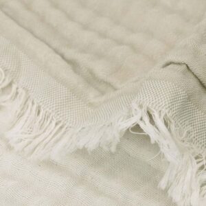 blanket cradle fringe olive green and ivory