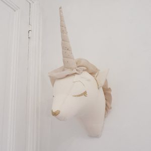 unicorn head kids wall decor ivory and beige