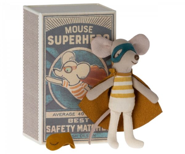 maileg superhero mouse toy in matchbox little brother