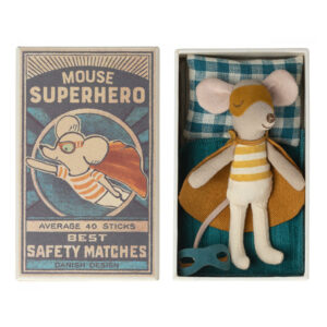 maileg superhero mouse toy in matchbox little brother