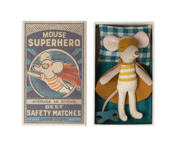 maileg superhero mouse toy in matchbox little brother