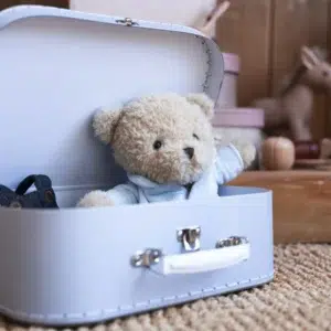 morris with clothes in a case
