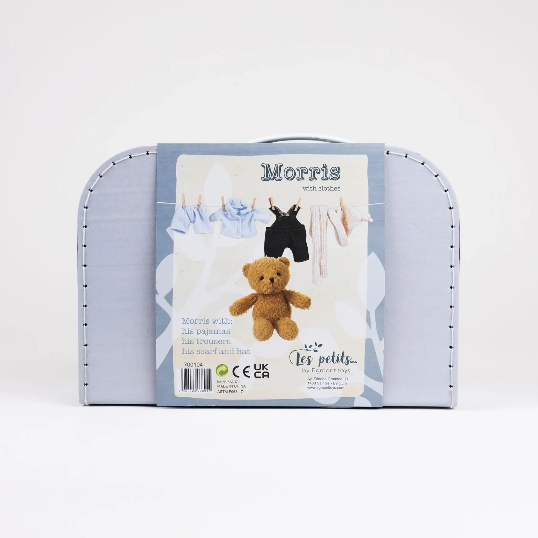 morris with clothes in a case