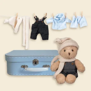 morris with clothes in a case