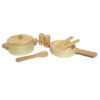natural wooden toy pan set