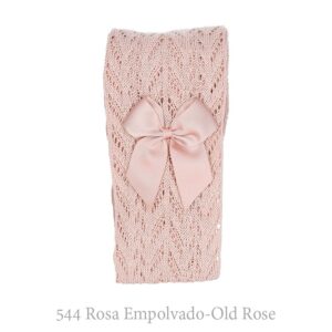 openwork perle tights with side grosgrain bow old rose