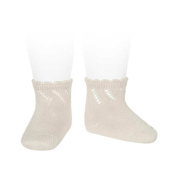 perle cotton socks with diagonal openwork linen