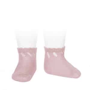perle cotton socks with diagonal openwork pale pink
