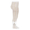 openwork perle tights with side grosgrain bow cream