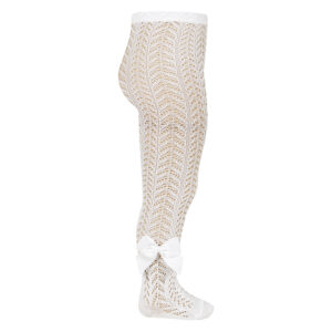 openwork perle tights with side grosgrain bow cream