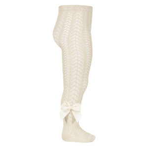 openwork perle tights with side grosgrain bow linen
