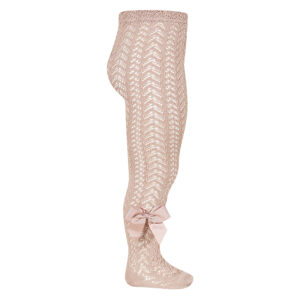 openwork perle tights with side grosgrain bow old rose