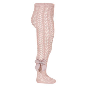 openwork perle tights with side grosgrain bow pale pink