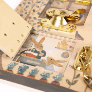 latches board rabbit house toy