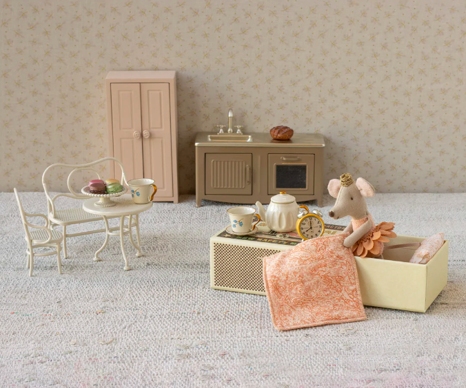 maileg princess mouse little sister in matchbox coral