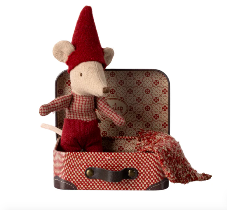 maileg christmas mouse, baby in suitcase