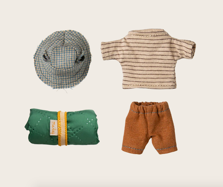 maileg hiker mouse, big brother thin stripes