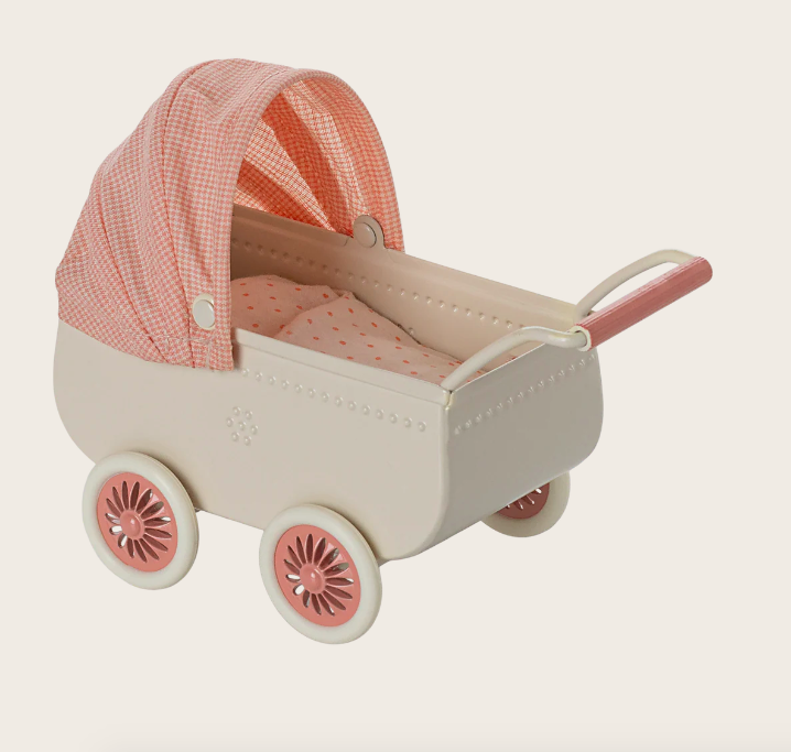 maileg pram mouse coral