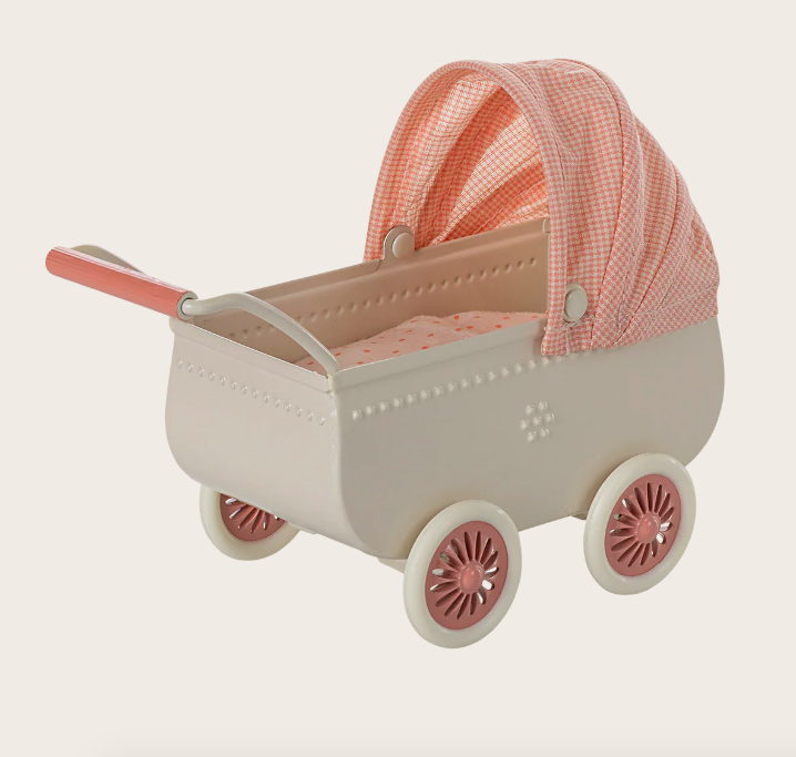 maileg pram mouse coral