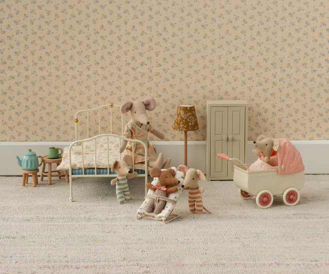 maileg pram mouse coral