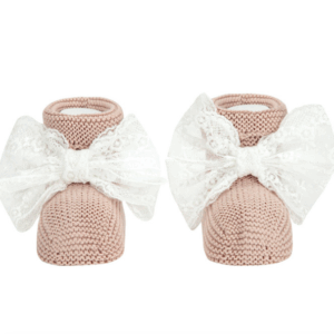 baby booties with bobbin lace bow