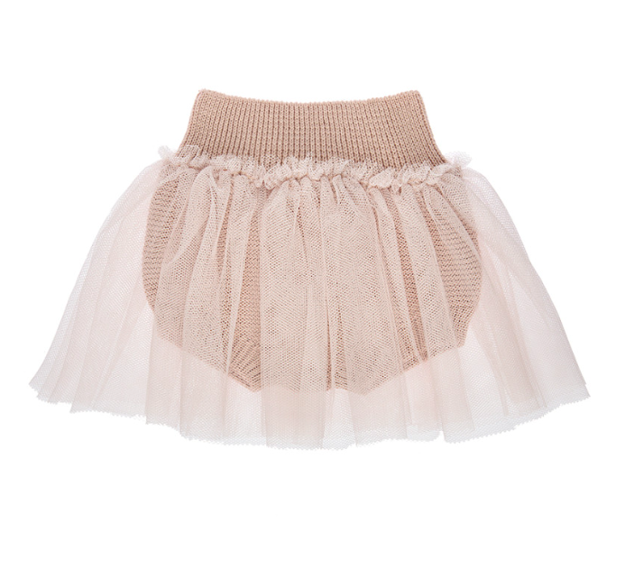 garter stitch textured culotte with tulle ski