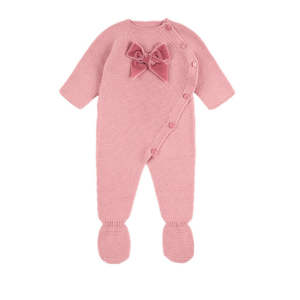 rompersuit with velvet bow pale pink