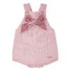 garter stitch baby romper with velvet bow pale pink